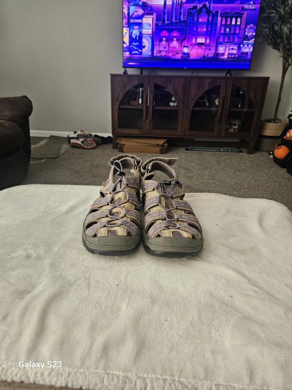 L.L.Bean Women's Sport Hiking Sandals Purple Tan Adjustable Water Shoes Size 11M